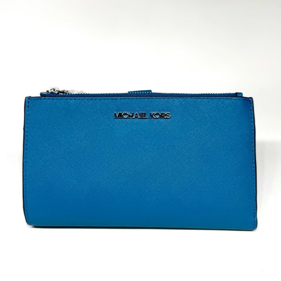 Michael Kors Large Jet Set Travel Logo Double Zip Wallet - Teal - Picture 2 of 7